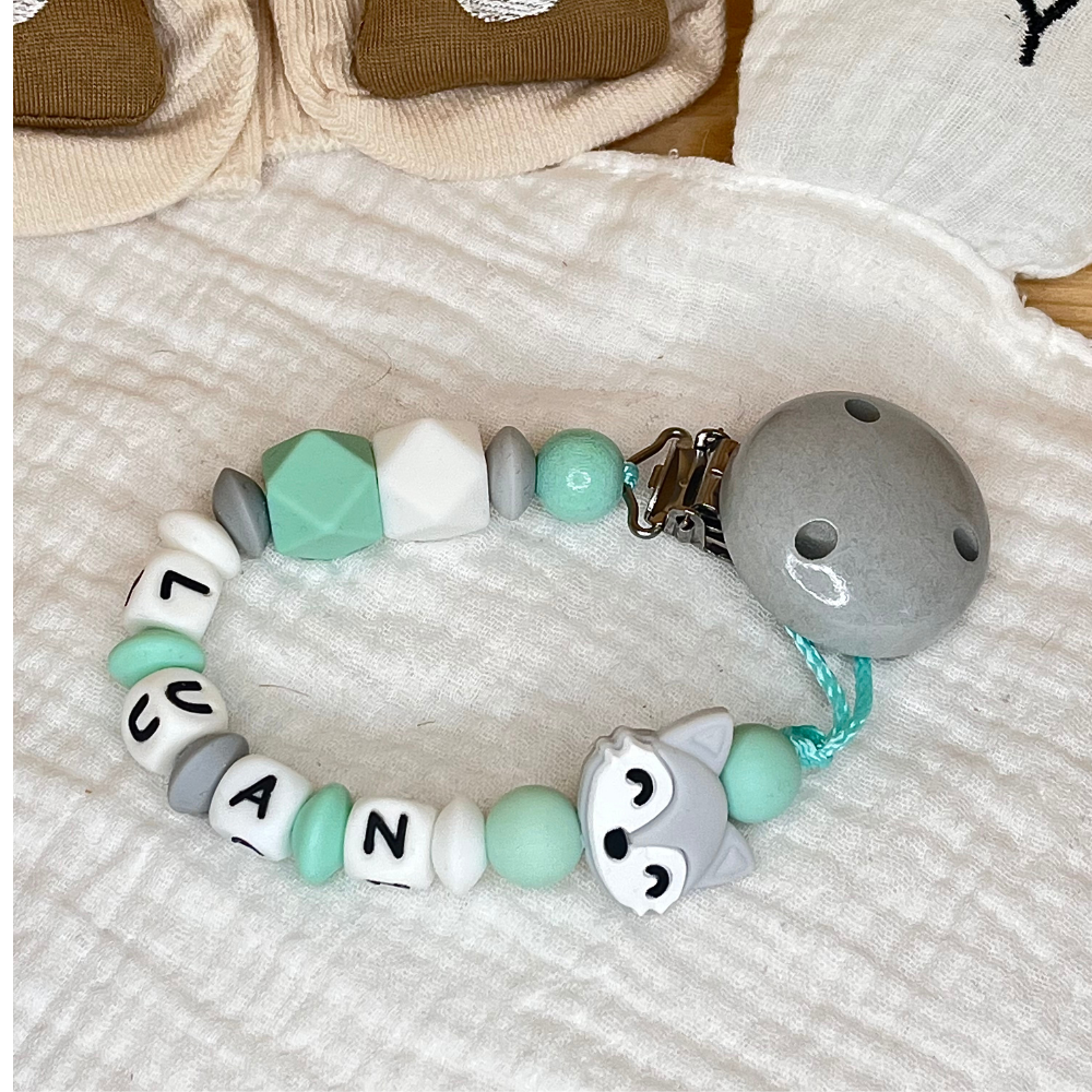 Schnullerkette & Kinderwagenkette mit Namen - Fuchs - Junge