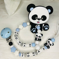 Schnullerkette und Greifling mit Namen Junge Pandabär Blau Grau Weiß Babygeschenk