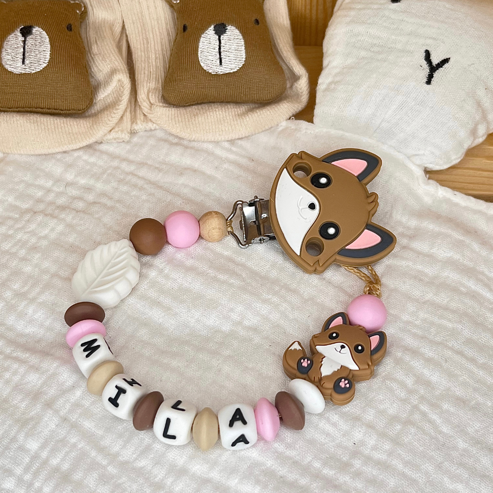 Baby Geschenk Mädchen – Schnullerkette & Greifling Fuchs