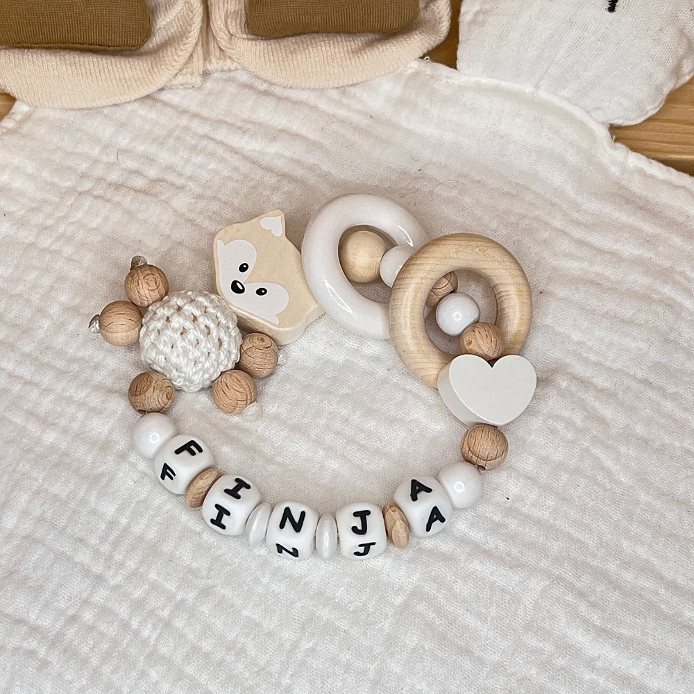 Baby Geschenk Mädchen – Schnullerkette & Greifling Fuchs Set