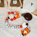 Schnullerkette mit Namen – Fuchs  – Personalisierbar für Baby - Geschenk