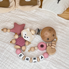 Schnullerkette & Greifling mit Namen – Fuchs  Mädchen – im Set oder einzeln