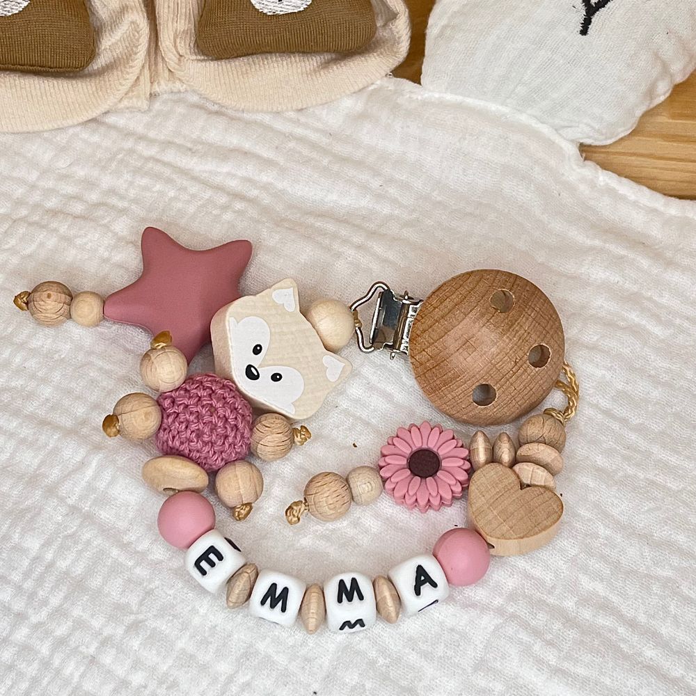 Motorik-Greifring mit Namen - personalisiert –Fuchs – Mädchen - Babygeschenk