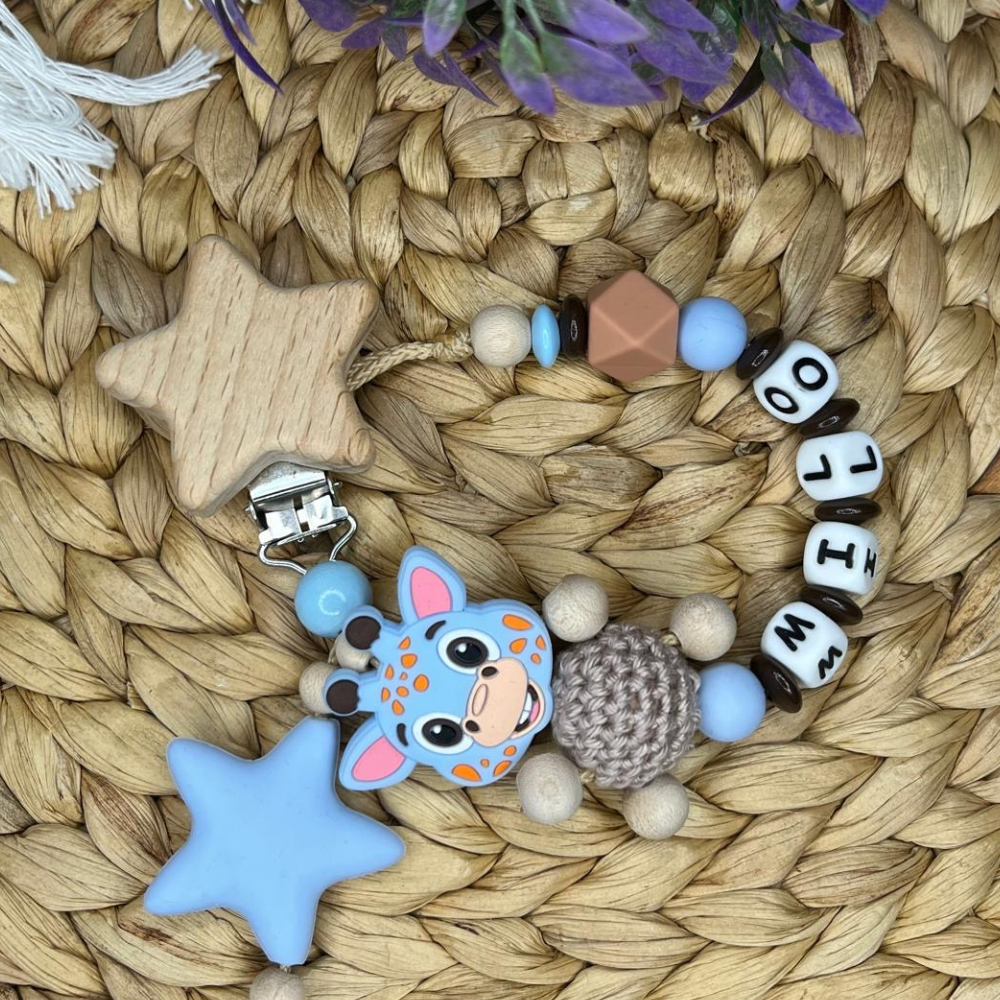 Schnullerkette personalisiert mit Giraffe – Babygeschenk mit Namen – BPA-frei & sicher
