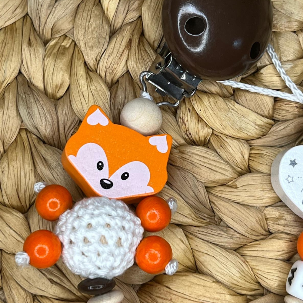 Schnullerkette/Nuckelkette personalisiert - Fuchs Herz mit Spruch - Geschenk zur Geburt Taufe Babyparty