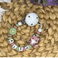 Schnullerkette für Mädchen mit Namen - Fuchs Motiv - blush grün weiß