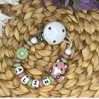 Schnullerkette für Mädchen mit Namen - Fuchs Motiv - blush grün weiß