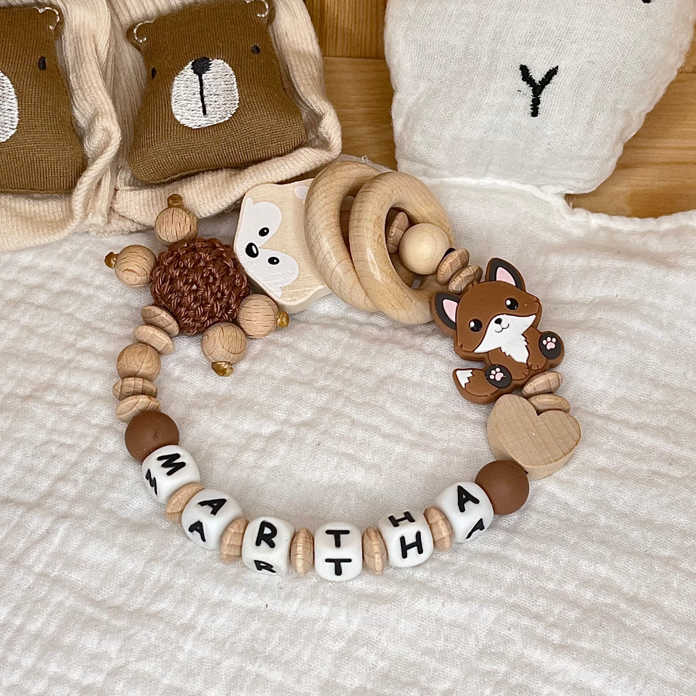 Personalisierte Schnullerkette mit Namen – Fuchs – für Mädchen & Jungen