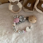 3.tlg Set Schnullerkette Greifling & Kinderwagenkette mit Namen Fuchs