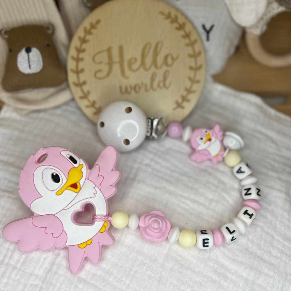 Personalisierte Beißkette mit Namen – Spielkette & Beißanhänger für Babys