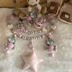 3.tlg Set Schnullerkette Greifling & Kinderwagenkette mit Namen Fuchs