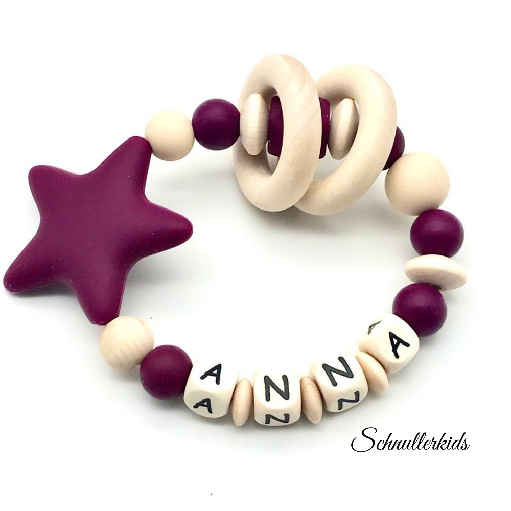 Greifring mit Namen personalisiert | Babyspielzeug | Geschenk zur Geburt Taufe oder Babyparty