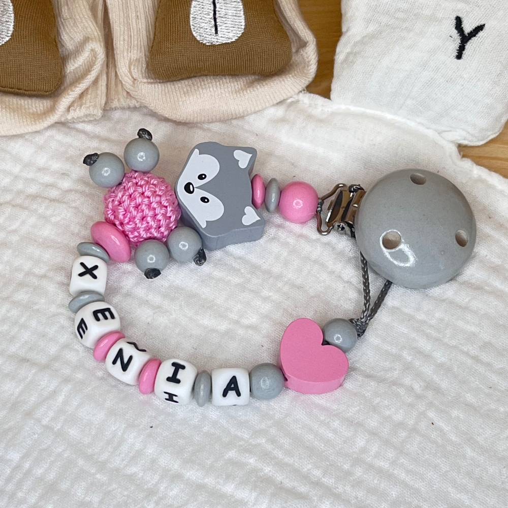 Schnullerkette mit Namen – Fuchs – für Mädchen - Geschenk zur Geburt