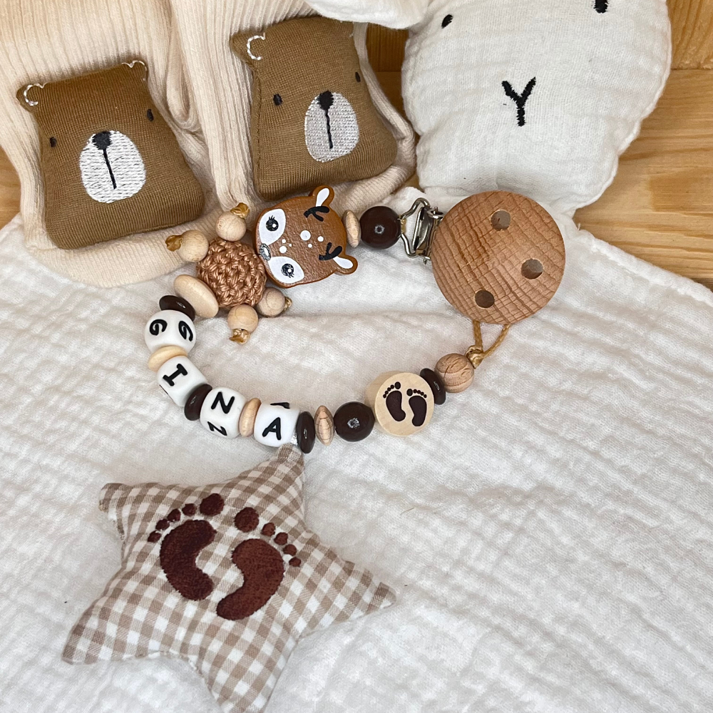 Schnullerkette mit Namen – Mädchen - Babyfüßchen – Babygeschenk zur Geburt oder Taufe