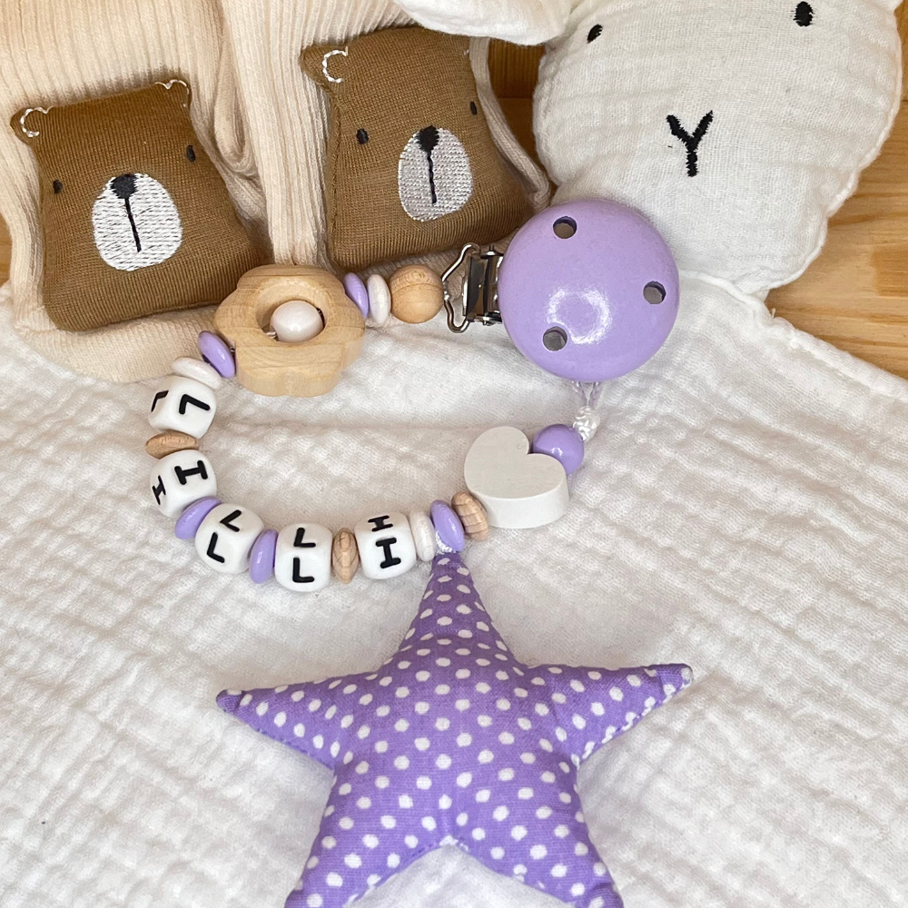 Schnullerkette mit Namen für Mädchen - Personalisietrt – Babygeschenk zur Geburt oder Taufe