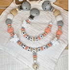 Personalisiertes Baby-Set mit Namen – Greifling, Schnullerkette & Kinderwagenkette