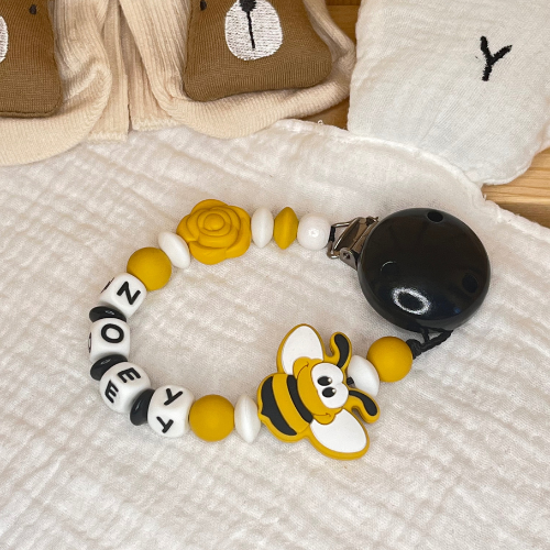 Schnullerkette mit Namen – Biene- Baby - Geschenk zur Geburt