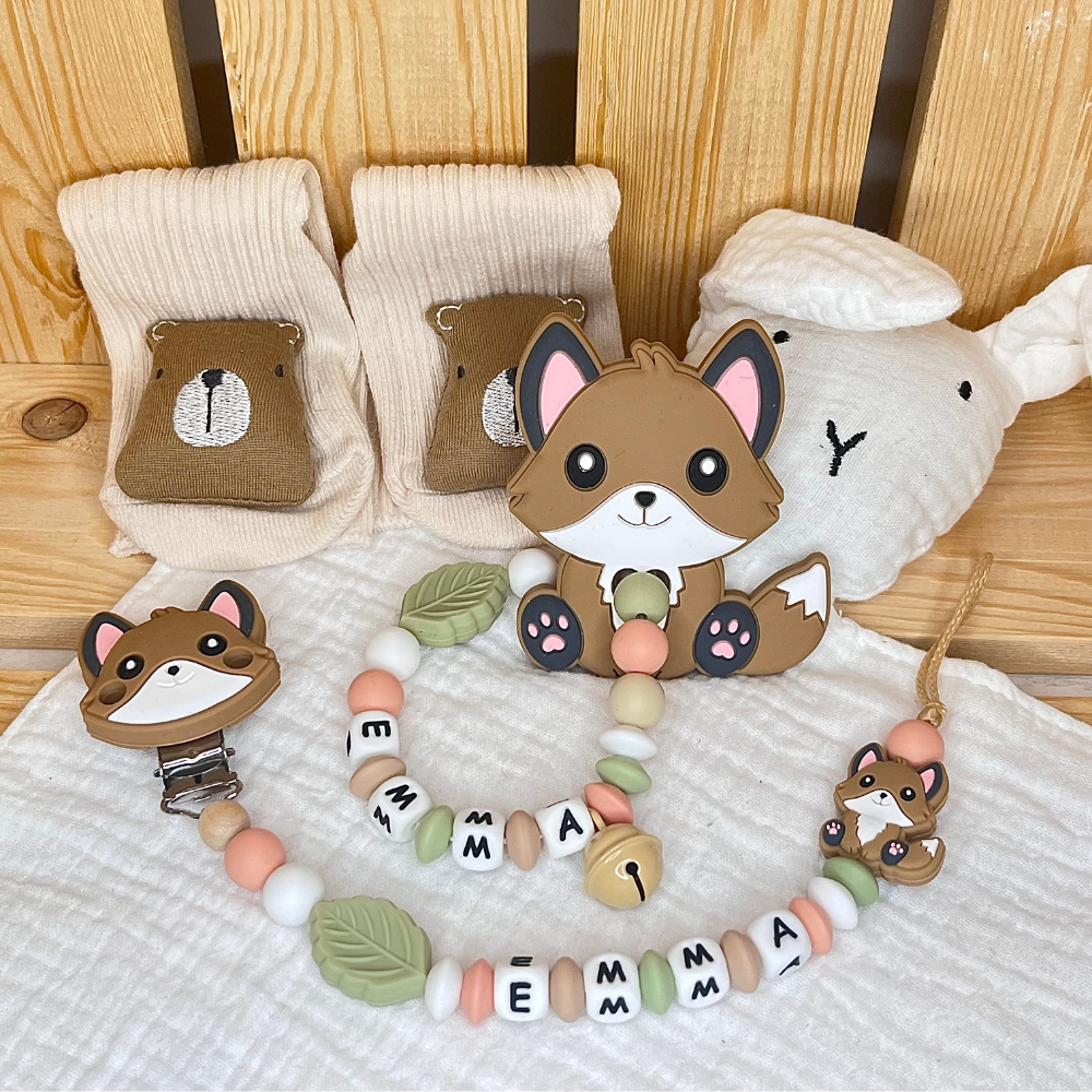 Baby Geschenk Mädchen – Schnullerkette & Greifling Fuchs