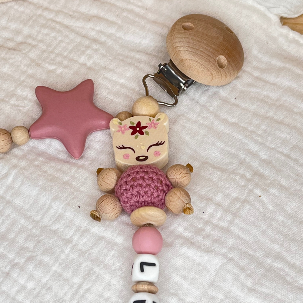 Schnullerkette & Greifling – Reh Mädchen – Set oder einzeln - Babygeschenk