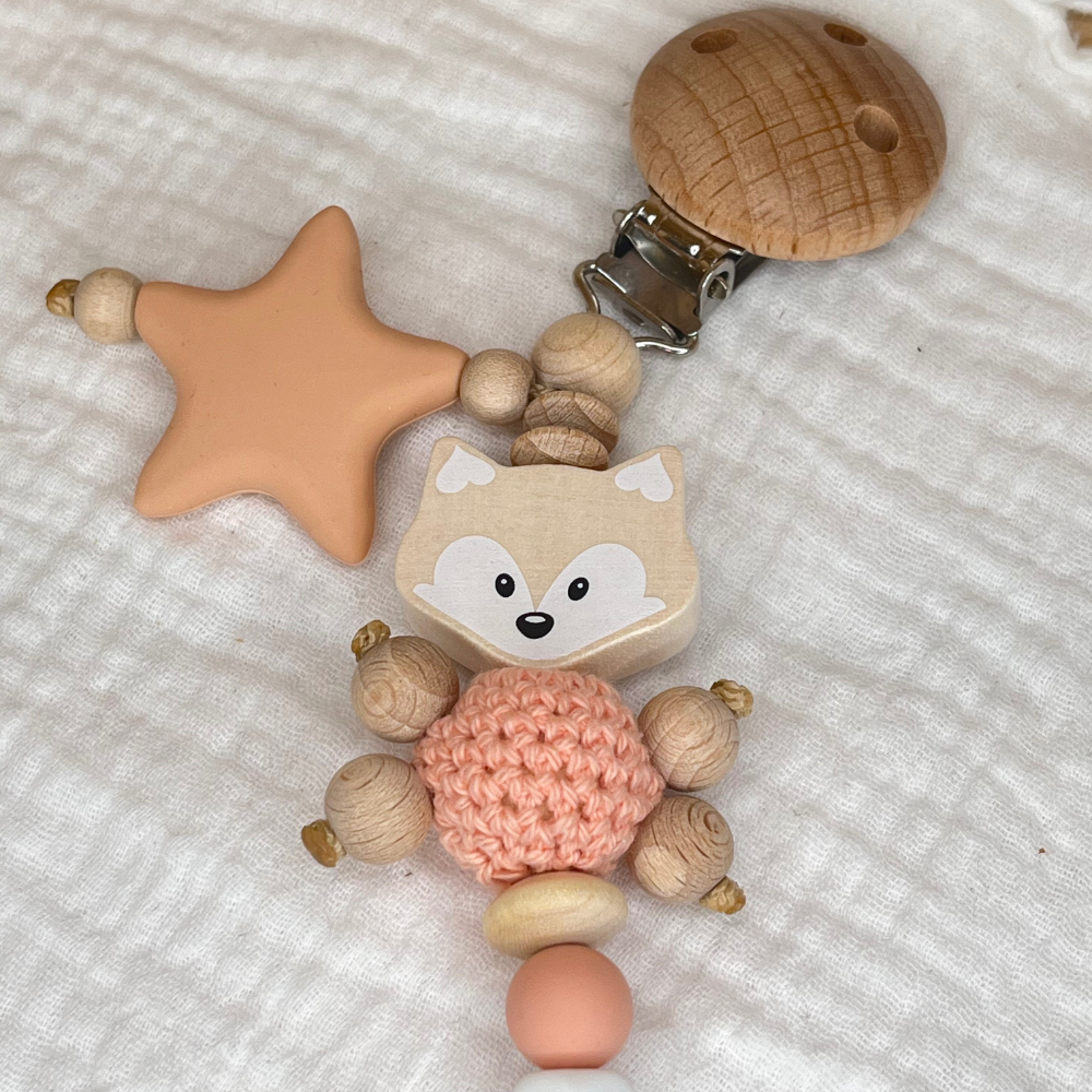 Schnullerkette mit Namen – Fuchs – für Mädchen - Geschenk zur Geburt,Taufe