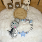 Personalisierte Beißkette mit Namen – Spielkette & Beißanhänger Dino  für Babys
