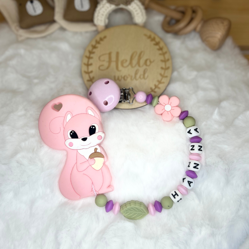 Personalisierte Beißkette mit Namen – Spielkette & Beißanhänger für Babys