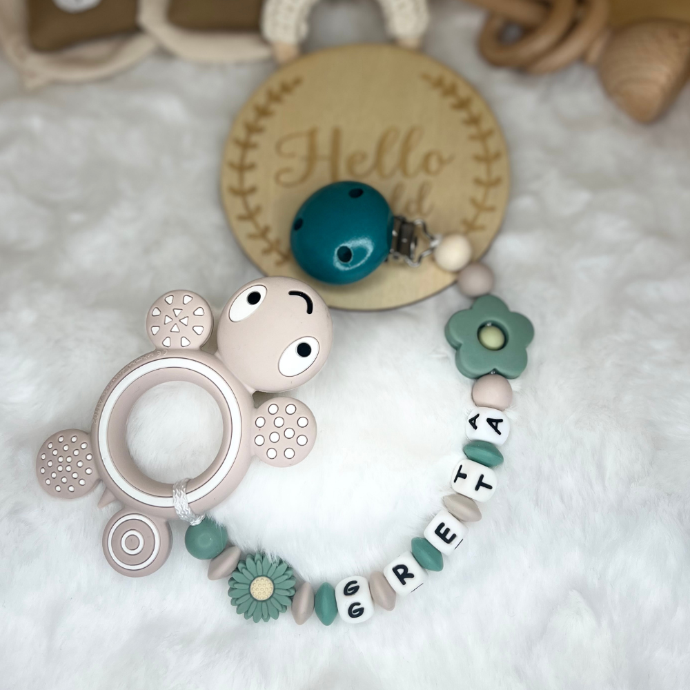 Personalisierte Beißkette mit Namen – Spielkette & Beißanhänger für Babys