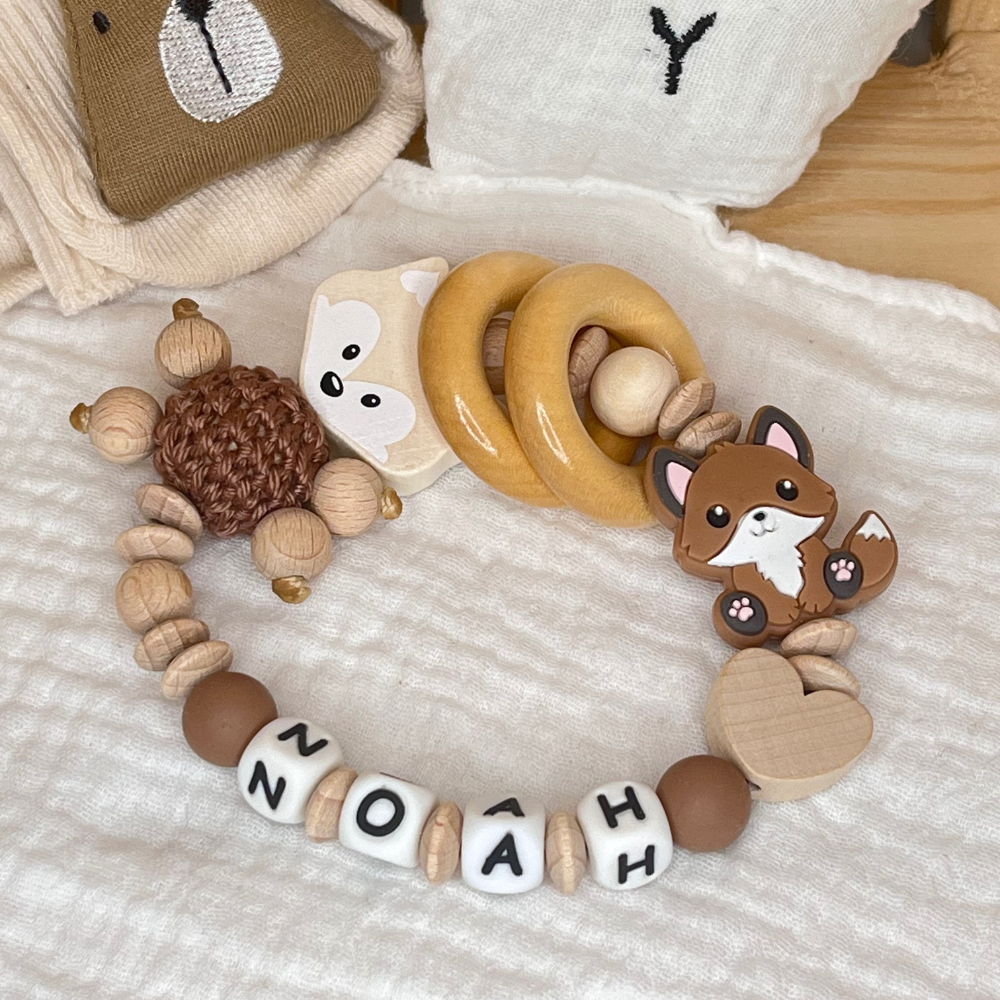 Personalisierte Schnullerkette mit Namen – Fuchs – für Mädchen & Jungen