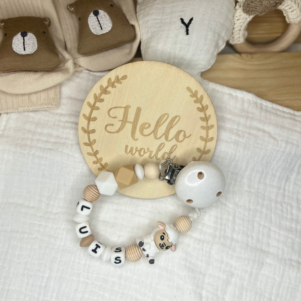 Schnullerkette mit Namen für Jungen Mädchen - Schaf Babygeschenk
