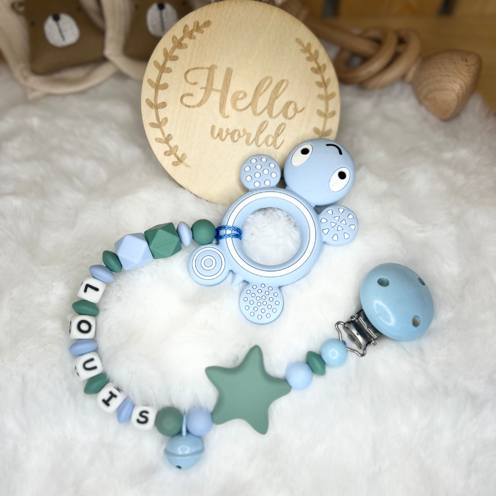 Personalisierte Beißkette mit Namen – Spielkette & Beißanhänger für Babys
