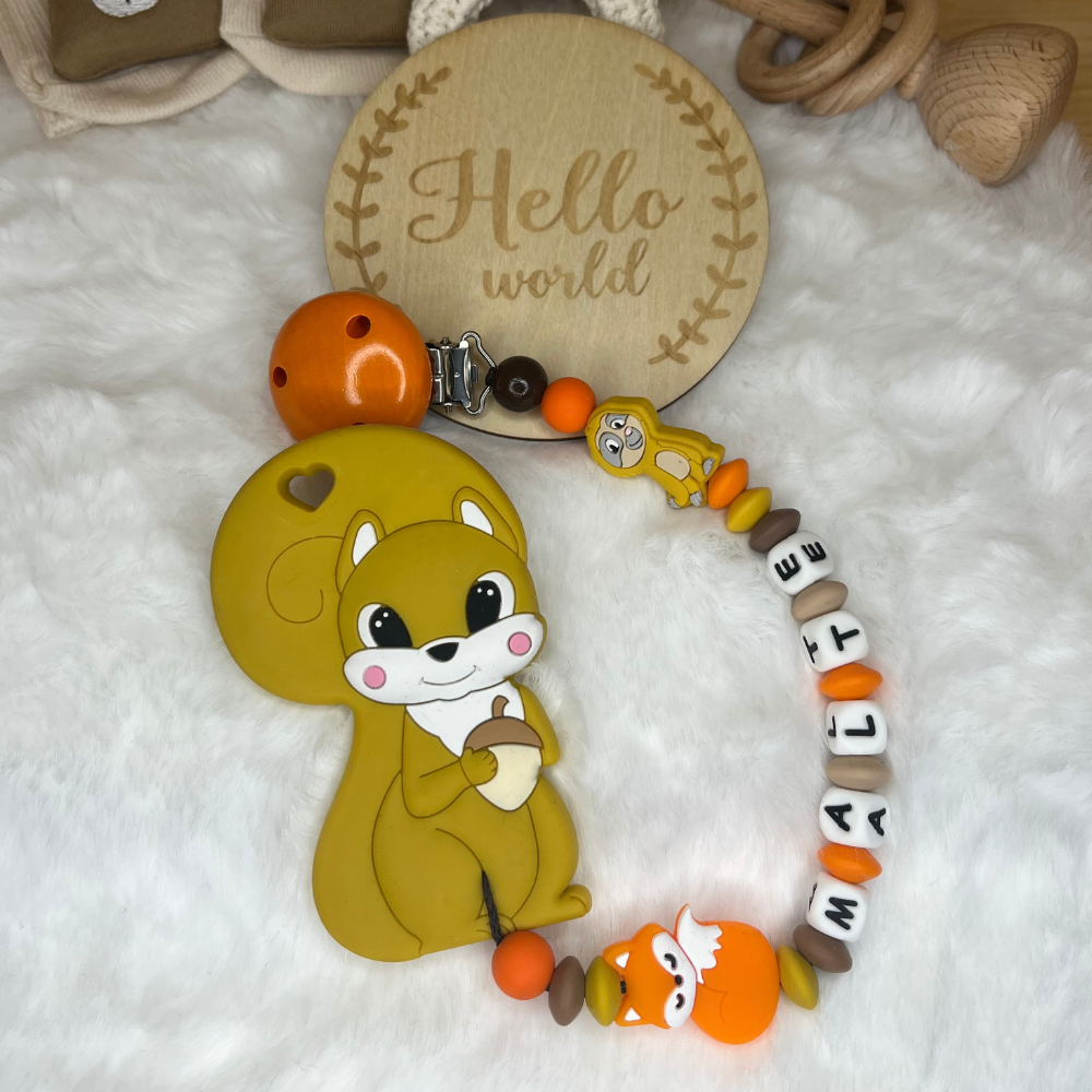 Personalisierte Beißkette mit Namen – Spielkette & Beißanhänger für Babys