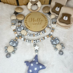 3.tlg Set Schnullerkette Greifling & Kinderwagenkette mit Namen Fuchs