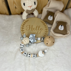 3.tlg Set Schnullerkette Greifling & Kinderwagenkette mit Namen Fuchs