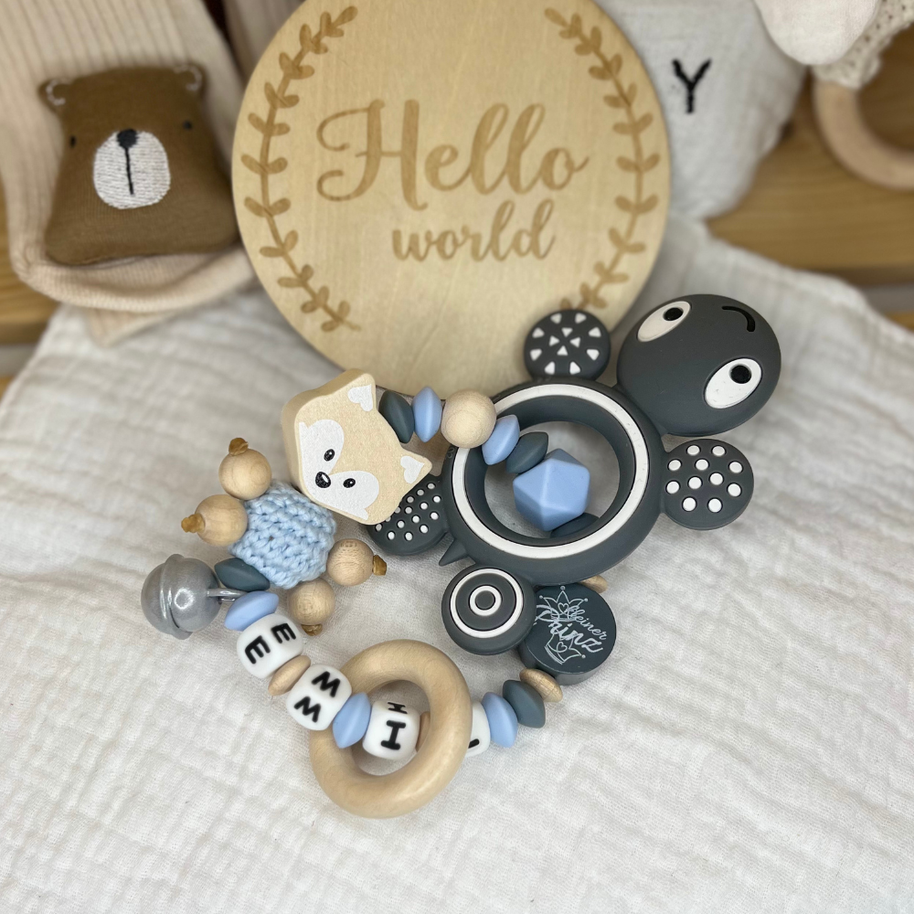 Greifring mit Namen für Mädchen & Jungen Fuchs Schildkröte