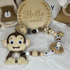 Personalisierte Beißkette mit Namen – Spielkette & Beißanhänger Affe  für Babys