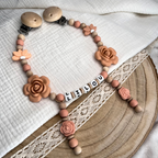 3er Set – Personalisierte Schnullerkette, Greifling & Kinderwagenkette - Blume - Baby Mädchen