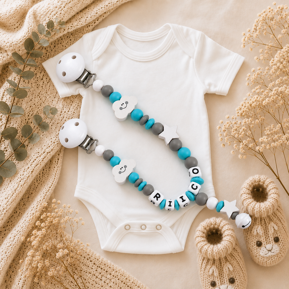 3er Babyset mit Namen – Wolke & Sterne in Türkis Mint