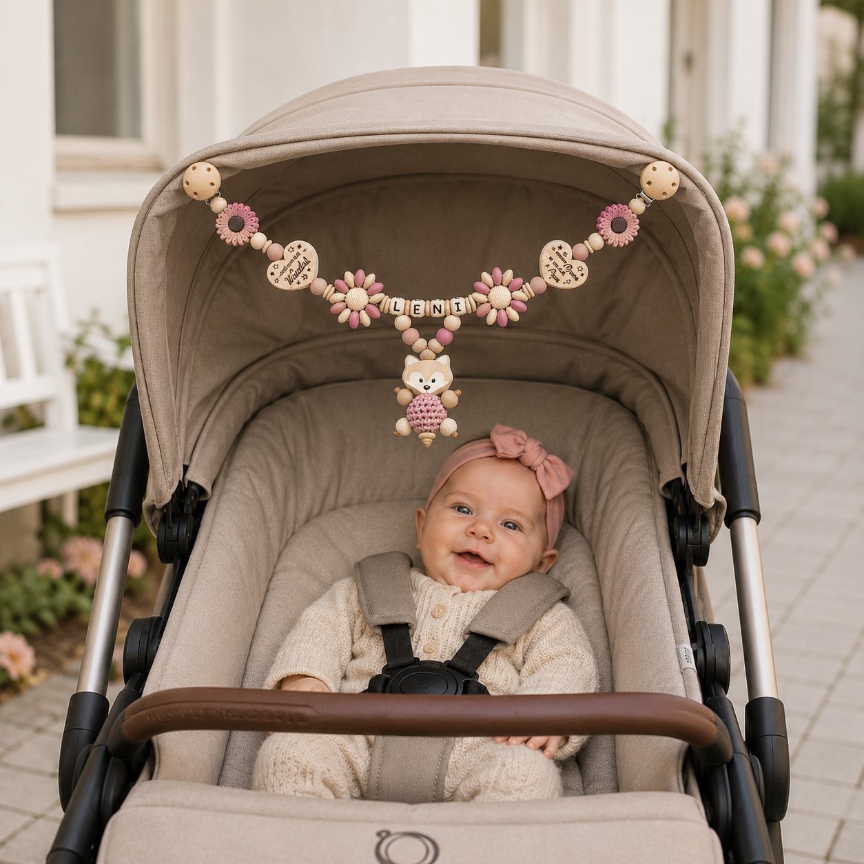 Personalisierte Kinderwagenkette mit Namen | Baby Geschenk Mädchen