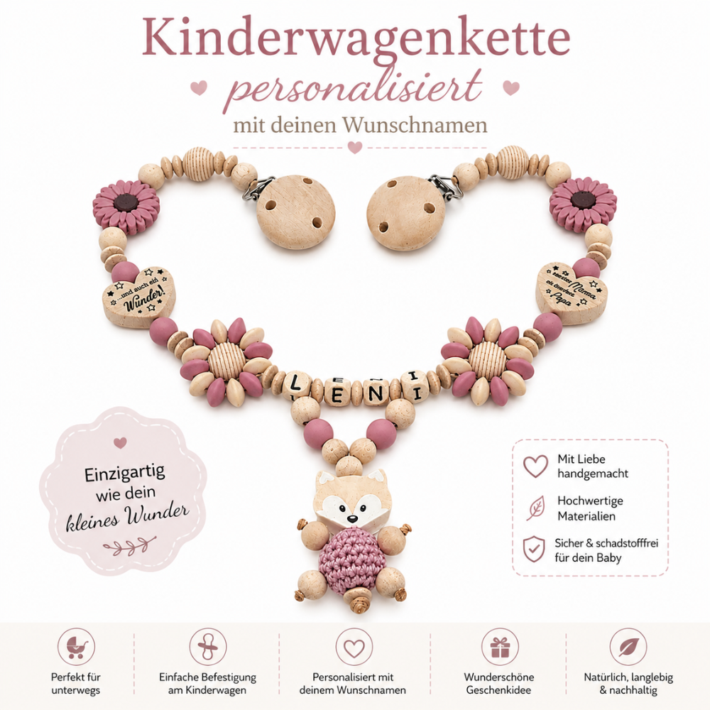 Personalisierte Kinderwagenkette mit Namen | Baby Geschenk Mädchen