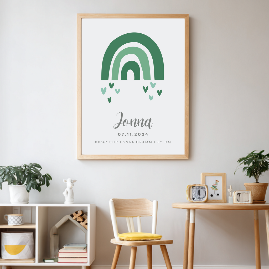 Geburtsposter - Regenbogen Beige