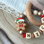 Baby Greifring mit Namen & Lebkuchenmann – Weihnachts- & Nikolausgeschenk