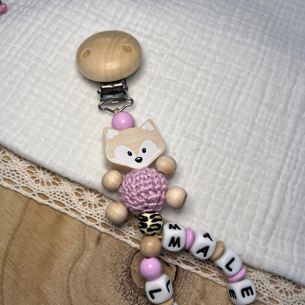 Schnullerkette mit Doppelnamen personalisiert – Fuchs Herz mit Spruch | Geschenk zur Geburt, Taufe & Babyparty