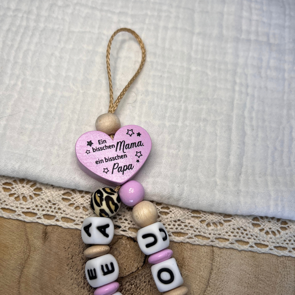 Schnullerkette mit Doppelnamen personalisiert – Fuchs Herz mit Spruch | Geschenk zur Geburt, Taufe & Babyparty