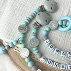 Personalisierte Schnullerkette mit Namen & Baby Geschenkset - Dein Schutzengel in Grau, Mint & Türkis
