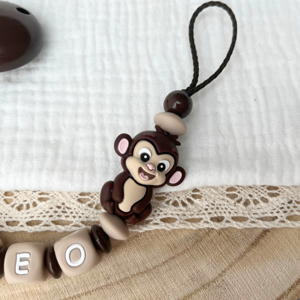Schnullerkette mit Namen Junge - personalisiert  - Affe - Geschenk zur Geburt, Taufe, oder Babyparty