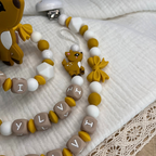 3er Set – Personalisierte Schnullerkette, Greifling & Kinderwagenkette - Reh - Baby Junge Mädchen