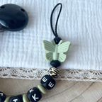 Schnullerkette mit Namen - personalisiert - Blume Schmetterling - Baby Geschenk - schwarz grün