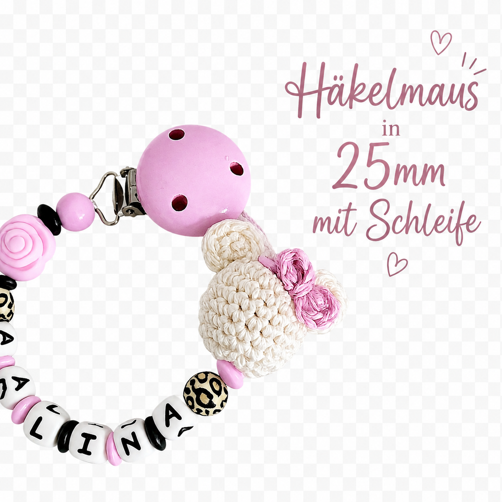 Schnullerkette mit Namen Maus - LEO -personalisierte Schnullerkette Baby - Geschenk