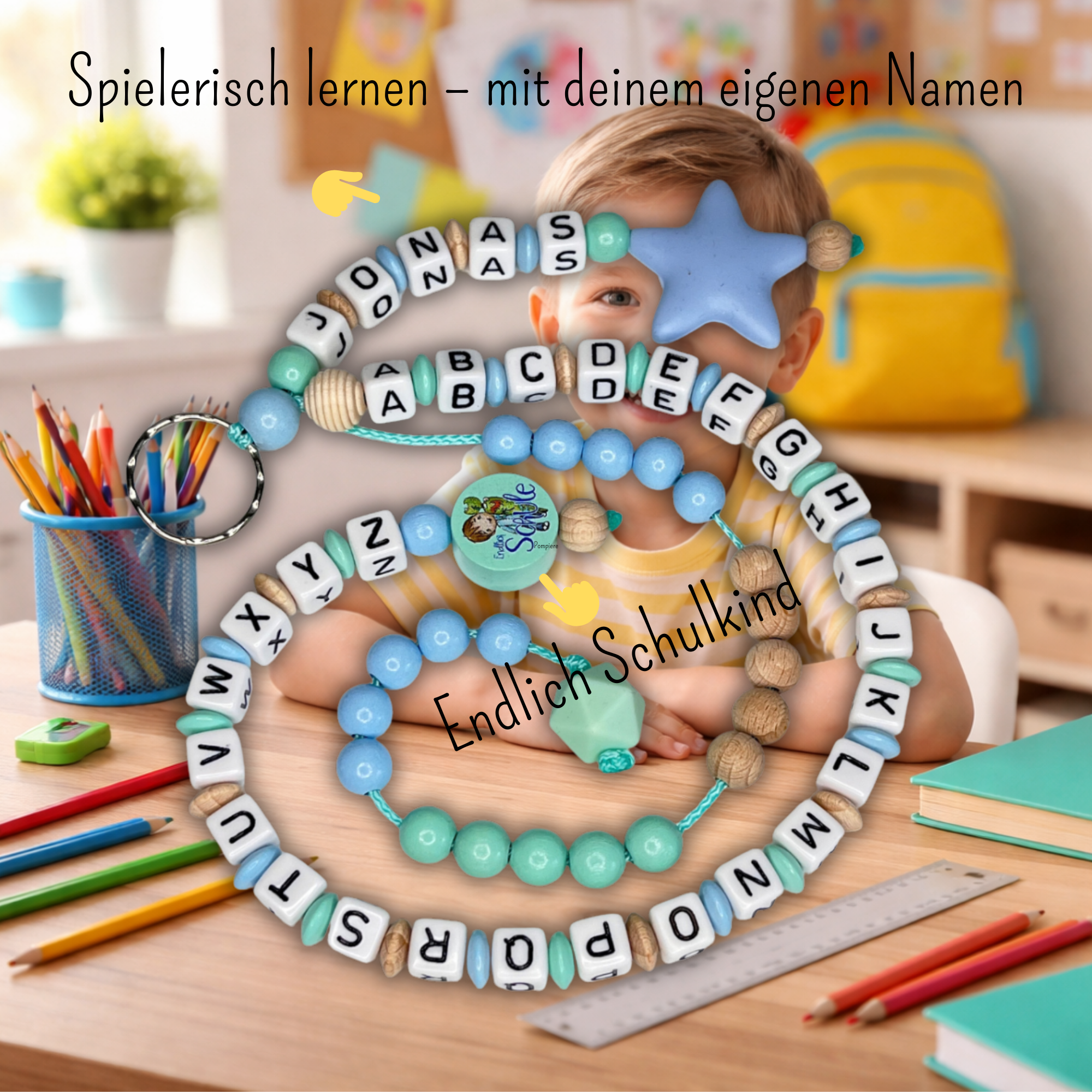 ABC Rechenkette personalisiert mit Namen | Einschulung Geschenk | Lernkette Kinder Montessori