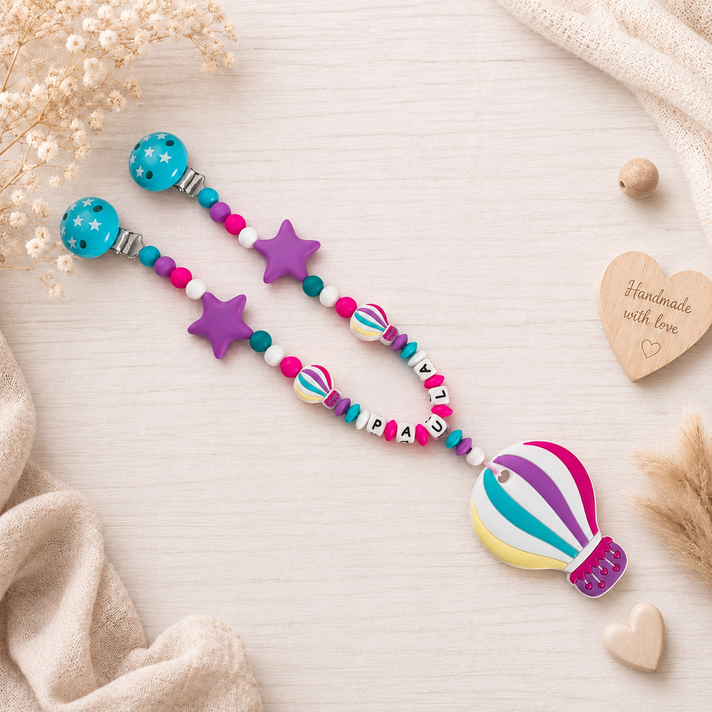 Kinderwagenkette mit Namen Heißluftballon | Personalisiert | Mädchen